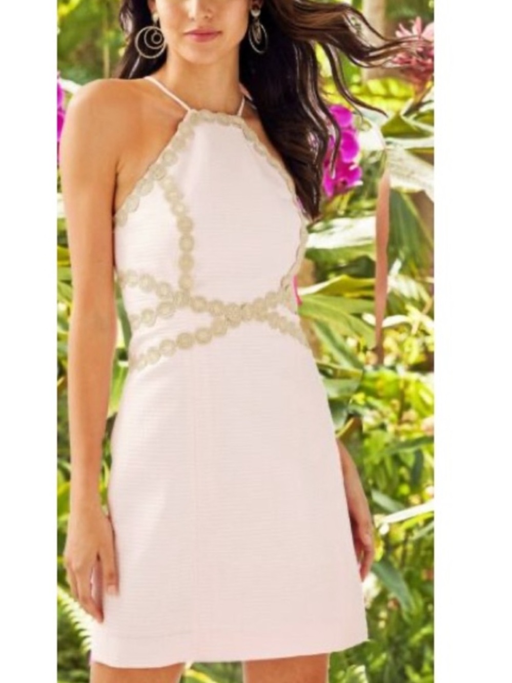 Lilly Pulitzer Pearl Shift Dress in Pink Paradise Tint Gold Embroidery